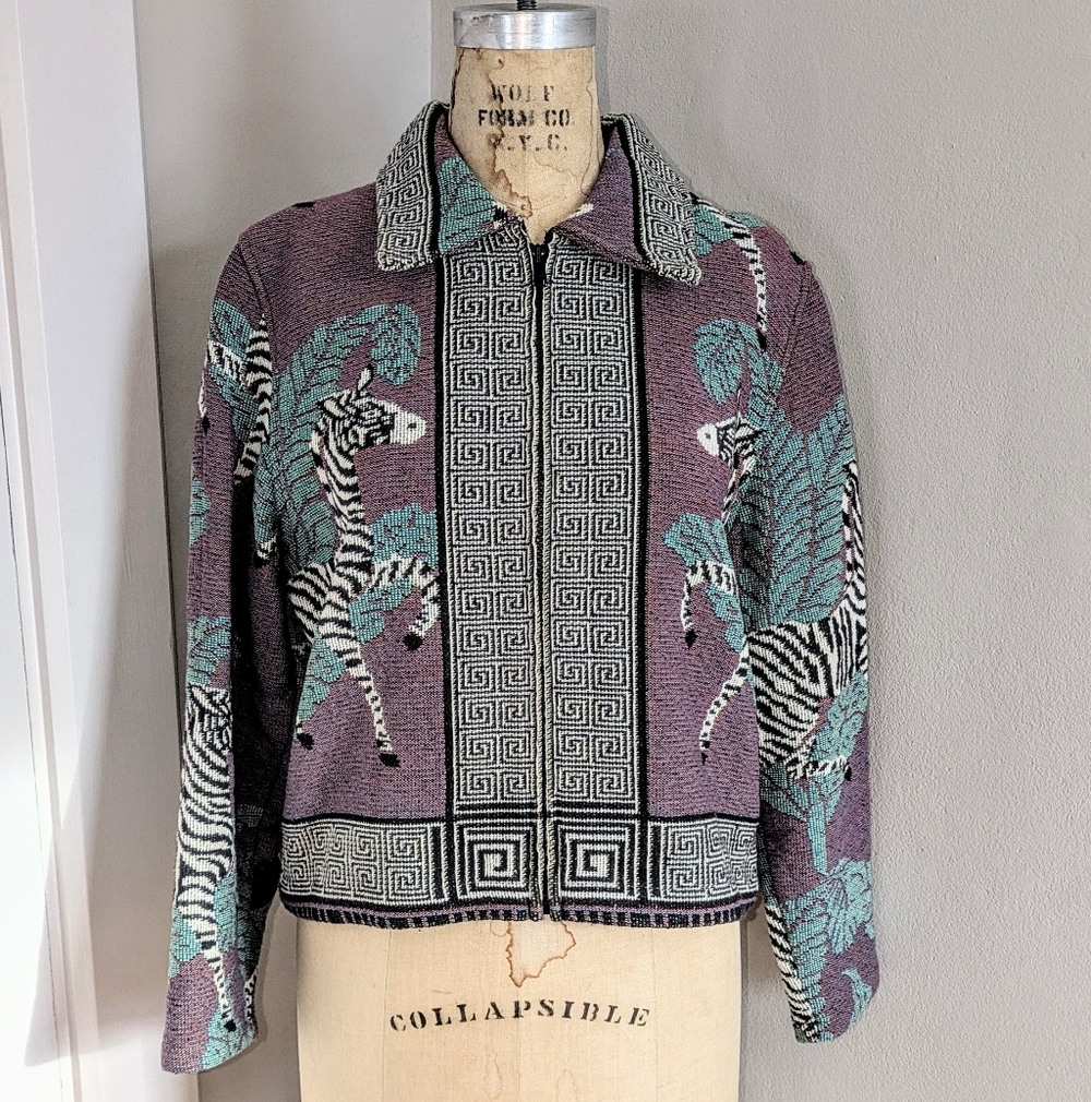Vintage Painted Pony Blanket Coat S Zebra Leaf Pattern